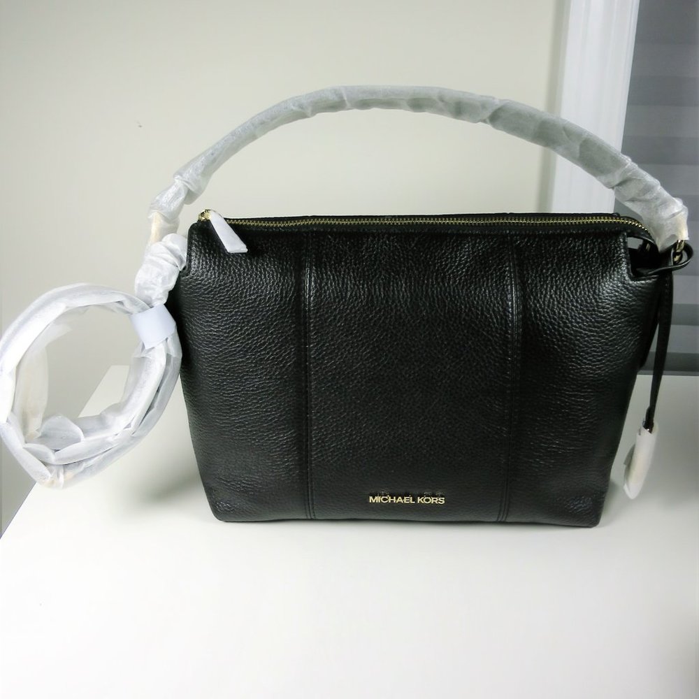 Michael Kors Brooke Medium Black Leather Shoulder Bag NWT